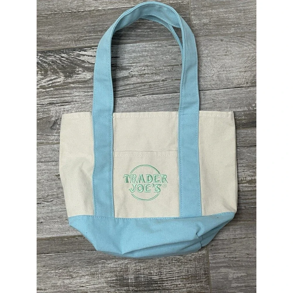 Trader Joes 10x12x Mini Tote Bag Light Blue Handle